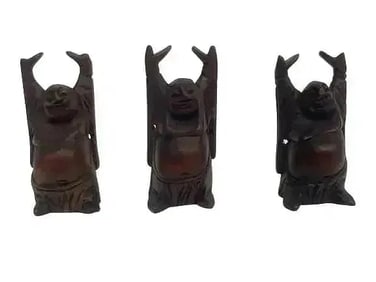 Old Chinese Wood Carved Happy Laughing Buddha Statues