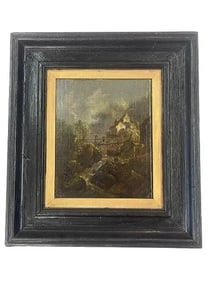Antique Dutch oil on wood panel painting