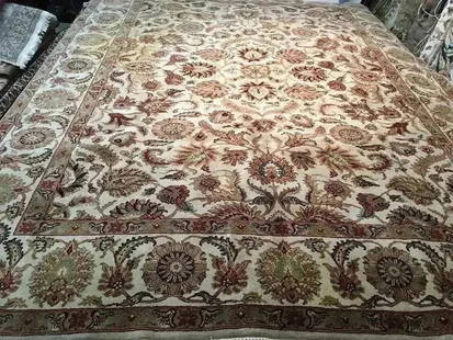 Indian Kashan room size Rug: A handwoven Indian Kashan room size Rug measuring 8 feet 11 inches by 11 feet 9 inches long.