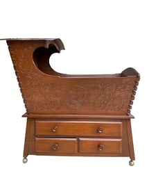 A European Wooden Baby Cradle Crib with elaborate hand carving