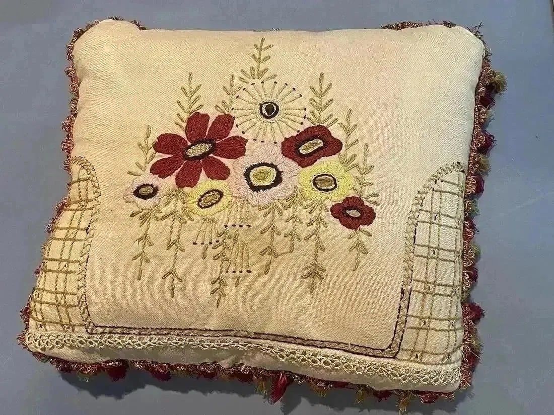 A vintage embroidery Hand stitched pillow: A vintage embroidery Hand stitched pillow