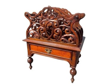 Antique Mahogany Canterbury Magazine Rack with a drawer