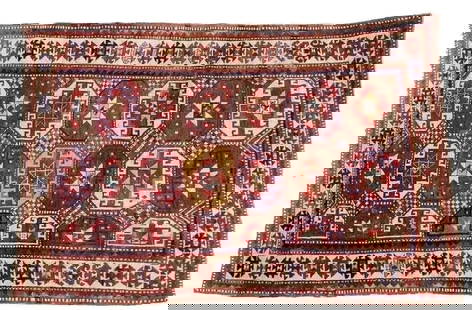 Antique Caucasian Moghan Kazak rug: Antique Caucasian Moghan Kazak rug measuring 4 feet 10 inches wide by 7 feet 2 inches long. A beautiful antique genuine Antique Caucasian Moghan Kazak rug with Memling Guls pattern. A wool on wool wea