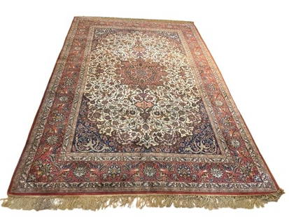A Persian Isfahan signed Seirafian / Seyrafian Silk foundation rug 6.9 x 10: A genuine Persian Isfahan Seirafian / Seyrafian signed silk foundation rug measuring 6 feet 9 inches wide by 10 feet long. A super finely woven Persian Isfahan rug signed in farsi: WOVEN, IRAN, ISFAHA