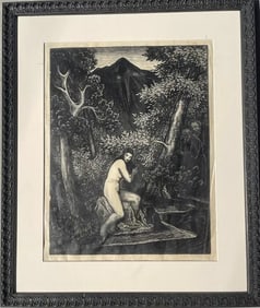 Arno Naumann (1887-1959) Czech , Susanna & the Elders Wood cut Etching Pencil signed