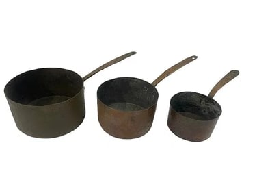 Antique set of Three French Copper Pots.
