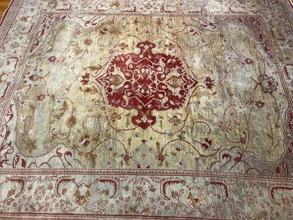 A Pakistan Sultanabad Handwoven Chobi wool rug: A Pakistan Sultanabad Handwoven Chobi wool rug measuring 8 feet 3 inches wide by 10 feet 2 inches long. A genuine handwoven pure wool on cotton foundation Persian design Sultanabad room size rug.
