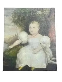 American School Canvas print Giclee Portrait of young girl & her dog