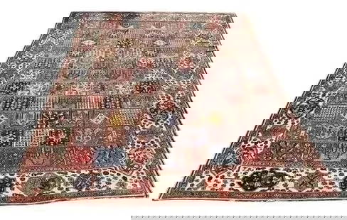 Antique Persian Bakhtiari Handwoven room size rug: Antique Persian Bakhtiari panel design Handwoven room size rug. Measuring 10 feet 2 inches wide by 13 feet 6 inches long. A large fine hand knotted Persian wool room size rug with a detailed Bakhtiari