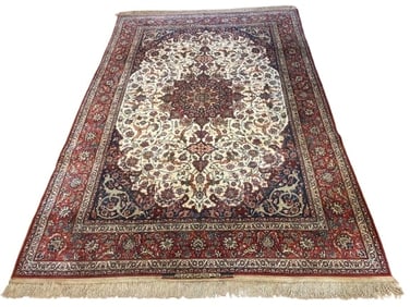 A Persian Isfahan Signed Seirafian / Seyrafian Silk foundation rug 6.9 x 10