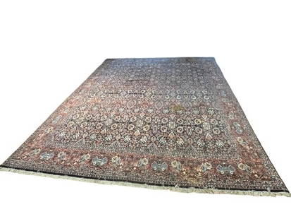 A large genuine Persian Bijar hand woven Krdish rug 10 ft by 12 ft 7: A genuine Hand Woven Persian Bijar rug measuring 10 feet wide by 12 feet 7 inches long. A finely dense woven wool on cotton weaving with an unusual all over floral pattern. Bidjar (Bijar) rugs are wov