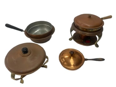 Group of Arts & Craft style Copper Chafing dishes and Food Warmers
