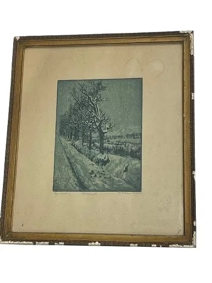 Hermann Blechschmidt (1882-1934) German Pencil signed Etching of Winter Landscape (1 of 9)