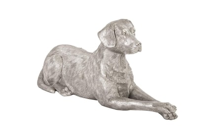 A life size Labrador silver leafed sitting dog statue