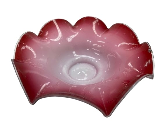 Fenton Vintage Blue Opalescent Bowl with Crimped and Ruffled Edge, 10 Inches in diameter (1 of 9)