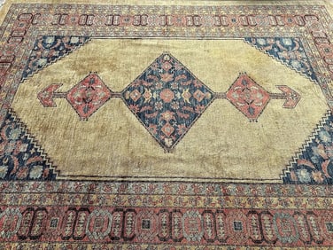 A Pakistan Bakshaish gold color handwoven room size wool rug