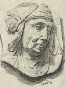 Antique 19th Century European academic Charcoal drawing