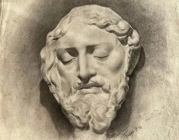 Antique 19th Century European academic charcoal drawing