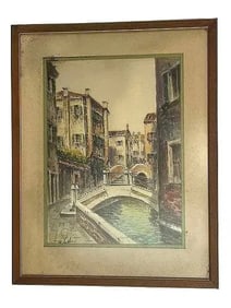 Old European Watercolor painting of Venice Italy illegibly signed lower left