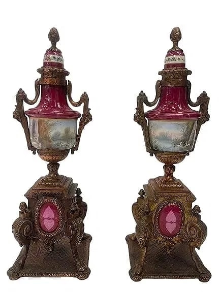 Pair of Antique French Sevre porcelain mounted urns (1 of 18)