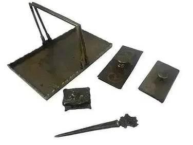 A group of brass rocker Ink blotters tray and letter opener
