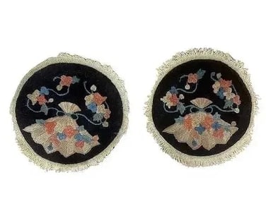 Pair of antique Chinese round rug samplers