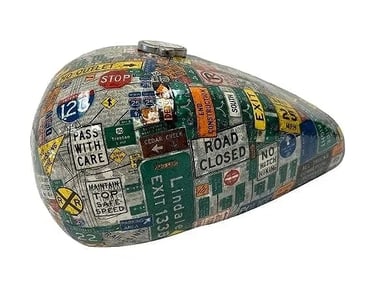 A motorcycle gas tank shape sculpture art