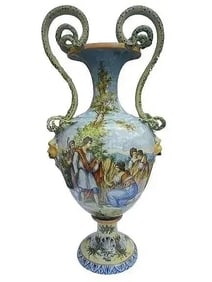 A Monumental Italian Majolica with ornate serpentine handles