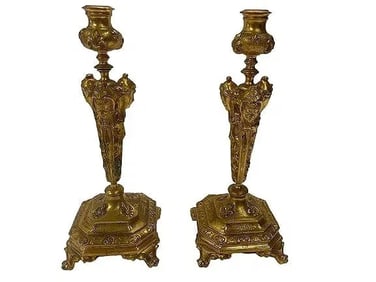 A Pair of French Gilt bronze candle holders