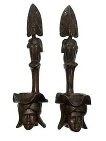 Pair of African Wood hand carved decorative statues