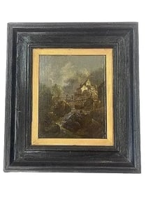Antique Dutch oil on wood panel painting