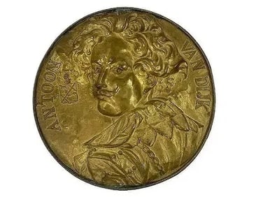 A large antique Anthony Van Dyke brass wall hanging relief