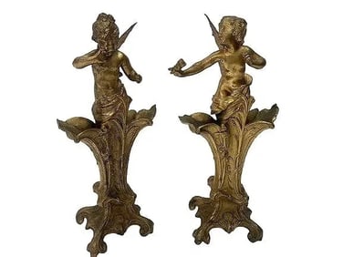 Set of two gilt metal European Cherub vase