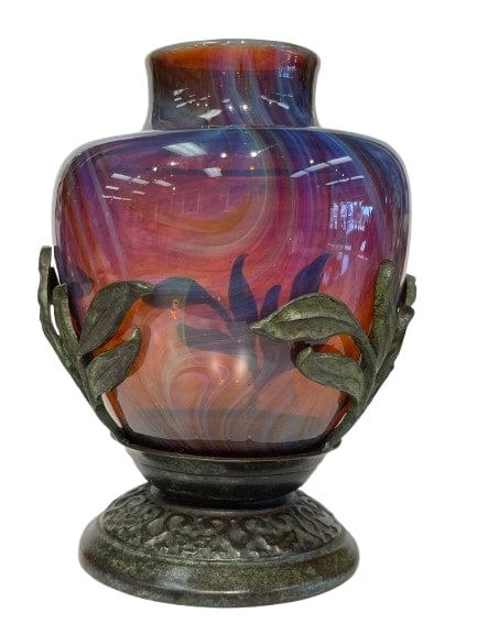 A Tiffany Studios glass vase with bronze base stamped # 1458 (1 of 14)