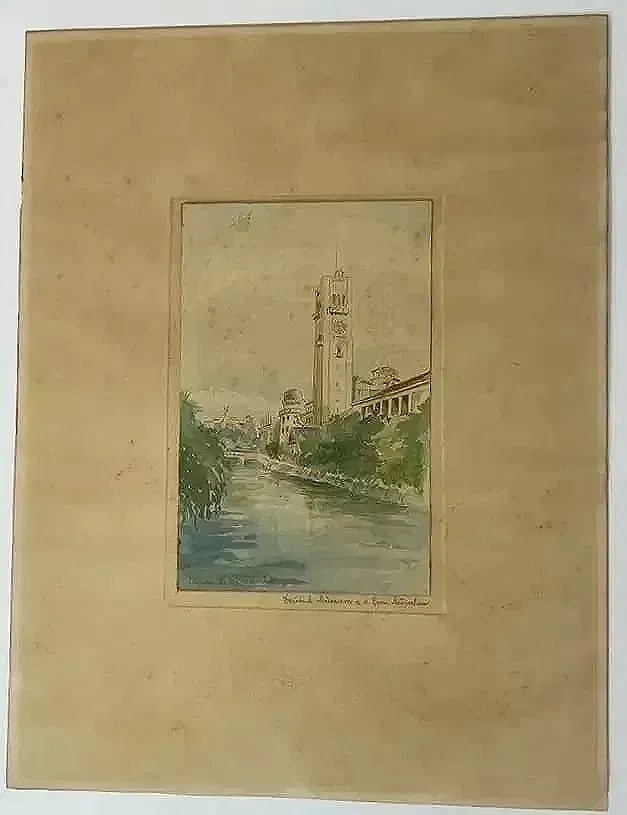 Antique European Watercolor painting Illegibly signed & dated: Antique European Watercolor painting Illegibly signed & dated. The sight measures 6 inches wide by 13 inches long