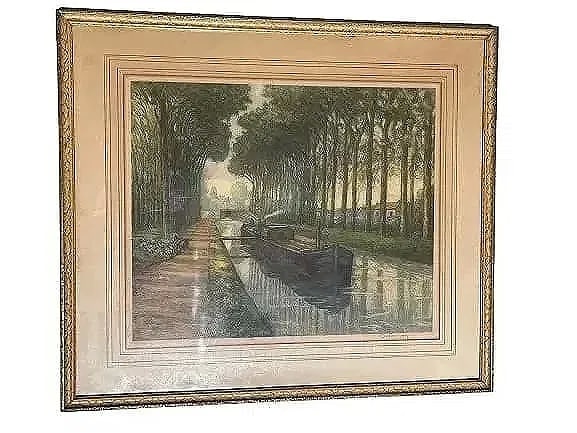 Antique large etching pencil signed by Francote: Antique large etching pencil signed by Francote. Glass covered frame measuring 27 1/2 inches wide by 31 3/4 inches long. sight measures 18 inches wide by 27 inches long.
