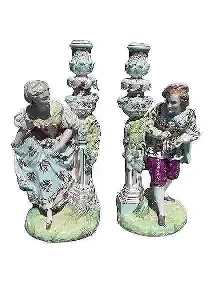 Pair of antique European porcelain figurine candle holders (1 of 20)