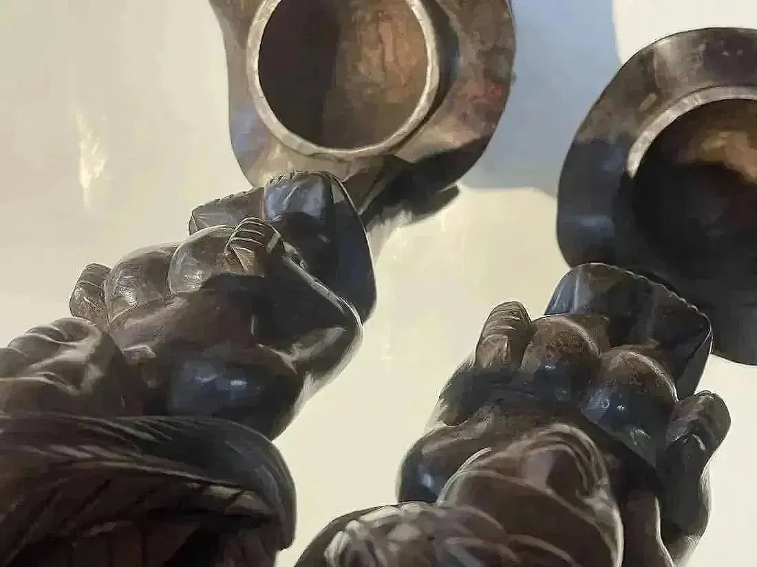 Pair of African Wood hand carved decorative statues - 12