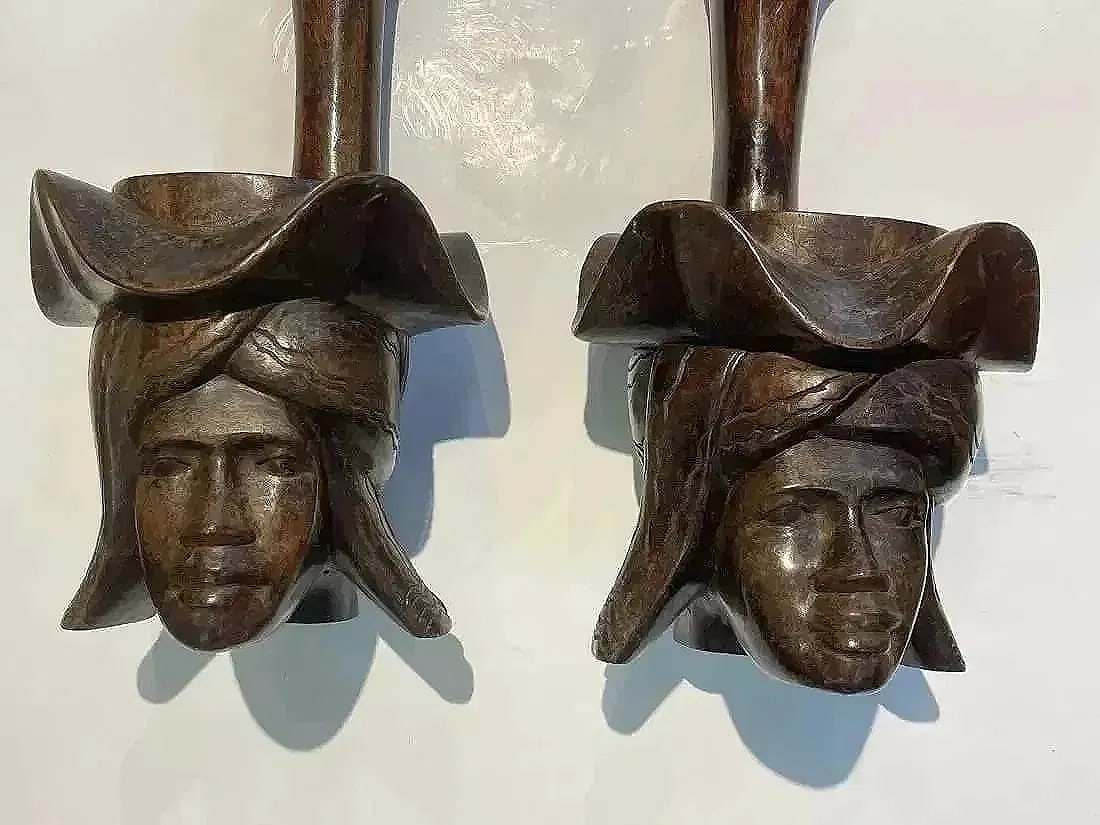 Pair of African Wood hand carved decorative statues - 3