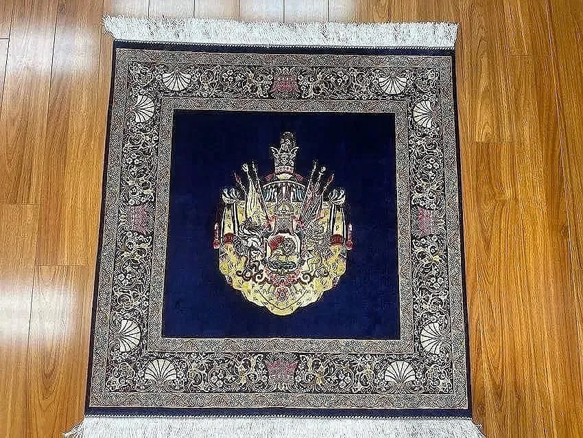 A small square silk rug - 3