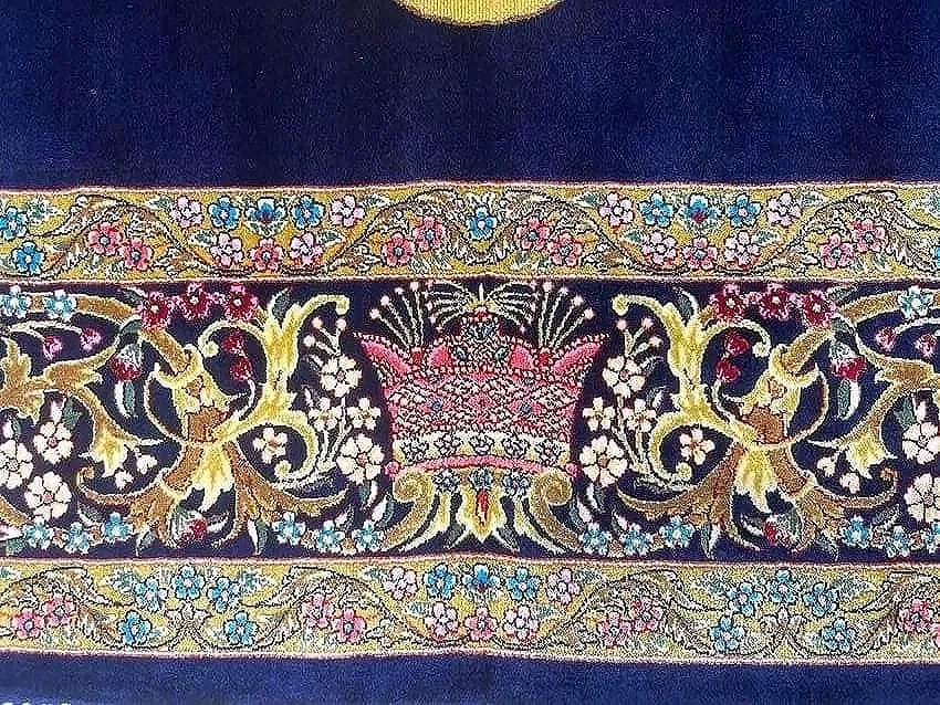 A small square silk rug - 4