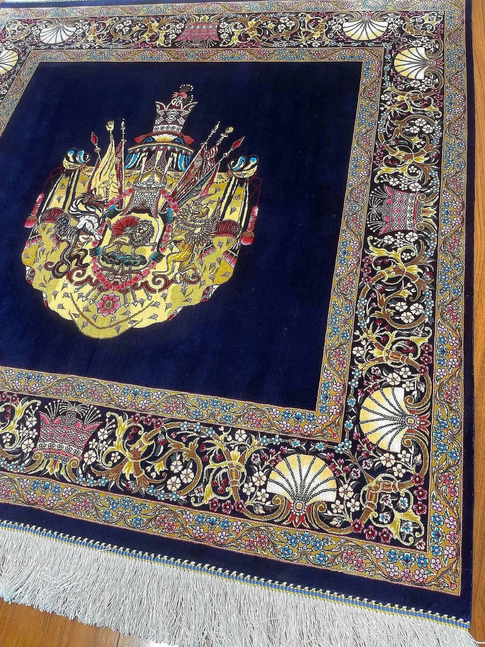 A small square silk rug - 5