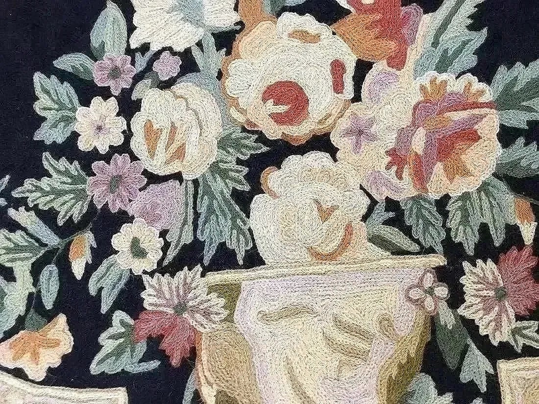 An old Chainstich rectangular tapestry rug - 3