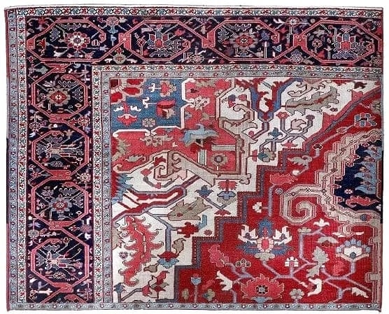 Antique Persian Serapi Heriz Vagireh sampler rug fragment: Antique Persian Serapi Heriz Vagireh sampler fragmentary rug. A unique and collectible antique rug used as sample weaving showing to earn weaving commissions for larger rugs. Finely woven antique Sera