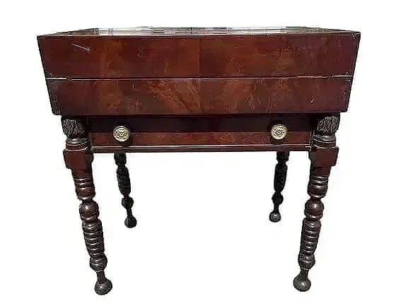 Antique Rare Empire Mahogany Folding writing desk: Important Antique Mahogany Empire Folding rare Secretary writing desk.Early 18th century Turned legs with ball feet. Flip down hidden drawers unfolding desk opening to three drawers with the original