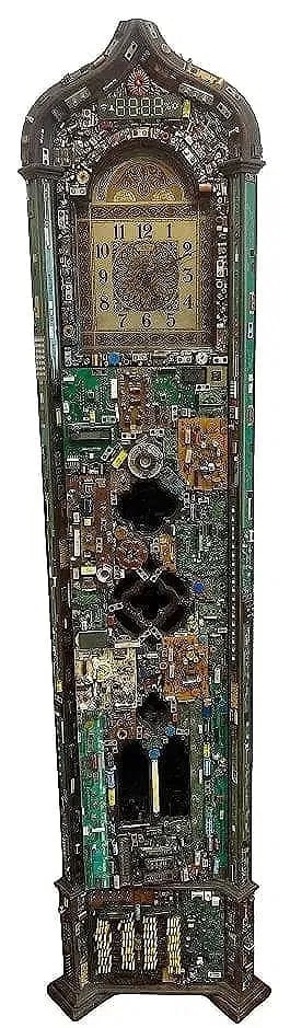 Unique Assemblage Art Avant-garde Circuit Board tall case Clock (1 of 18)