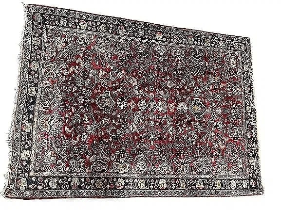 Antique Persian Sarouk scatter rug: Antique Persian Sarouk scatter rug measuring 3 feet 3 inches wide by 4 feet 7 inches long. A genuine hand woven antique Persian wool sarouk rug.