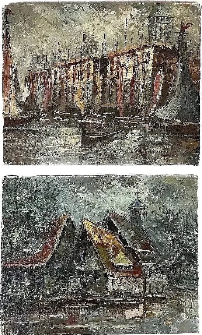 C Rodoth Oil on canvas Paintings: C Rodoth Set of Two oil on canvas paintings.Both Venetian scenes signed lower left. Both paintings measure 10 in L x 8 in W