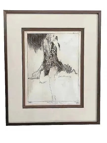 A drypoint etching by an unknown artist: A drypoint etching by an unknown artist. Titled & Signed illegibly on the lower bottom. Plate mark sight measures 8 3/4 inches wide by 11 3/4 inches long. the glass covered frame measures 16 1/2 inche