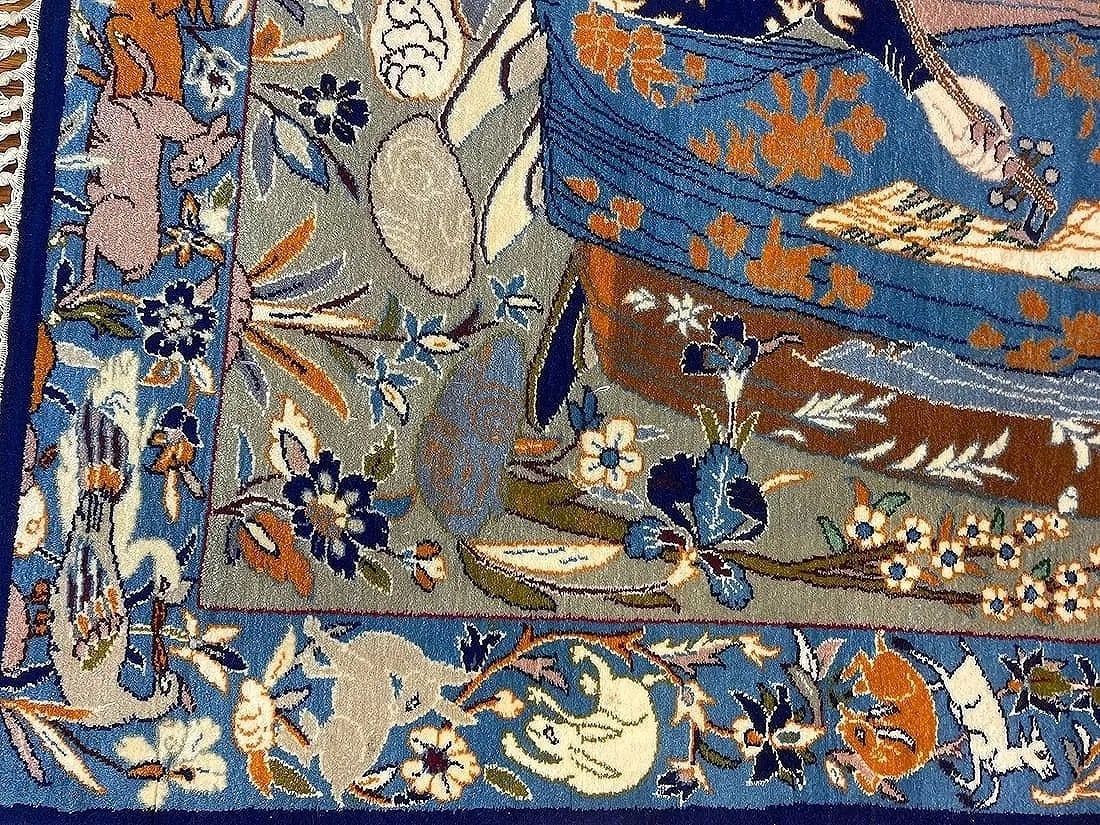 A Persian Isfahan Silk & Wool Pictorial hand woven rug - 3